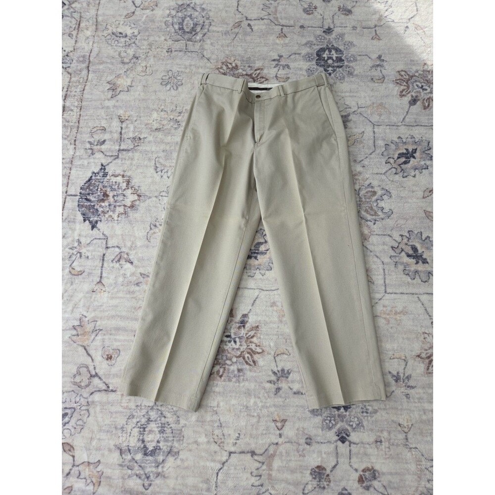#285 Haggar Pants Men 38x29 Tan Chino Casual Zip Fly 100% Cotton